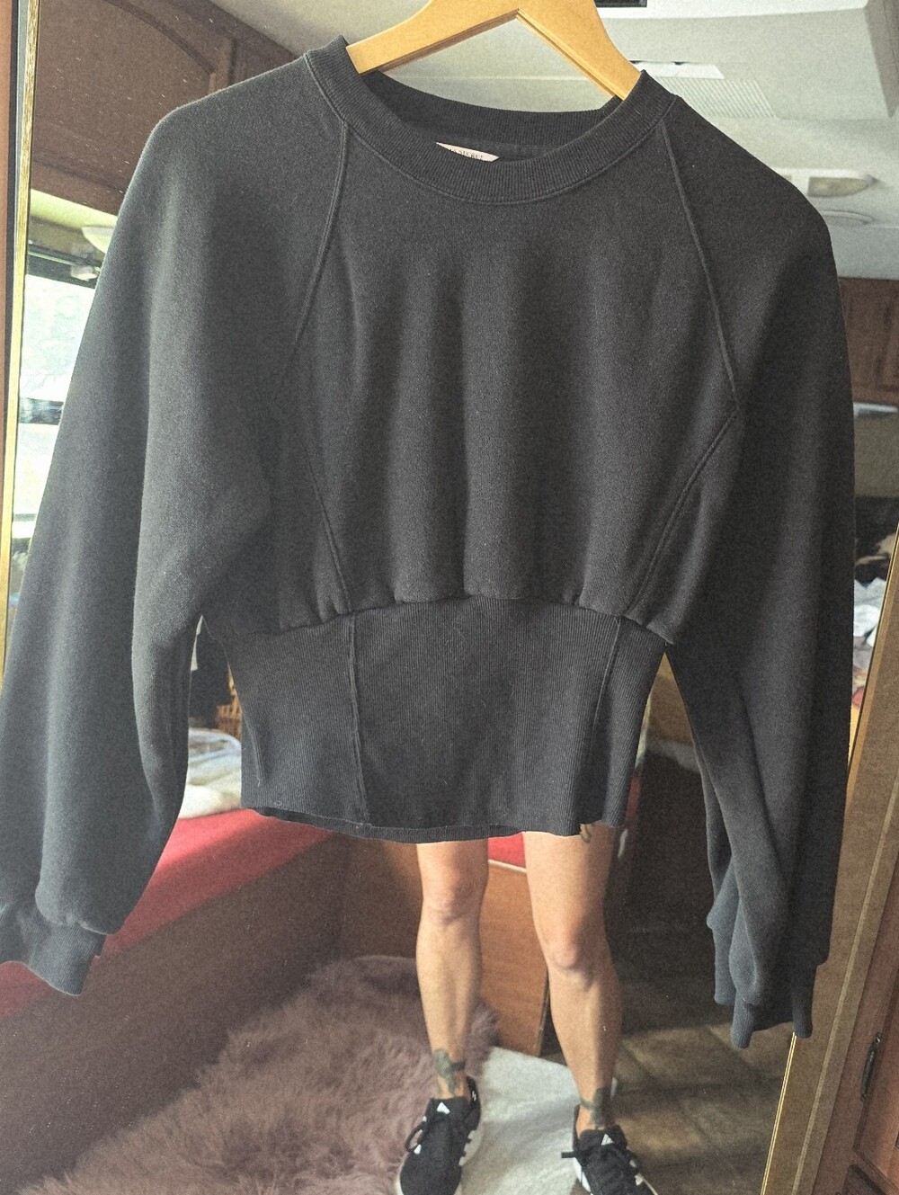 Victoria's Secret Black Cropped Corset Crewneck Sweater